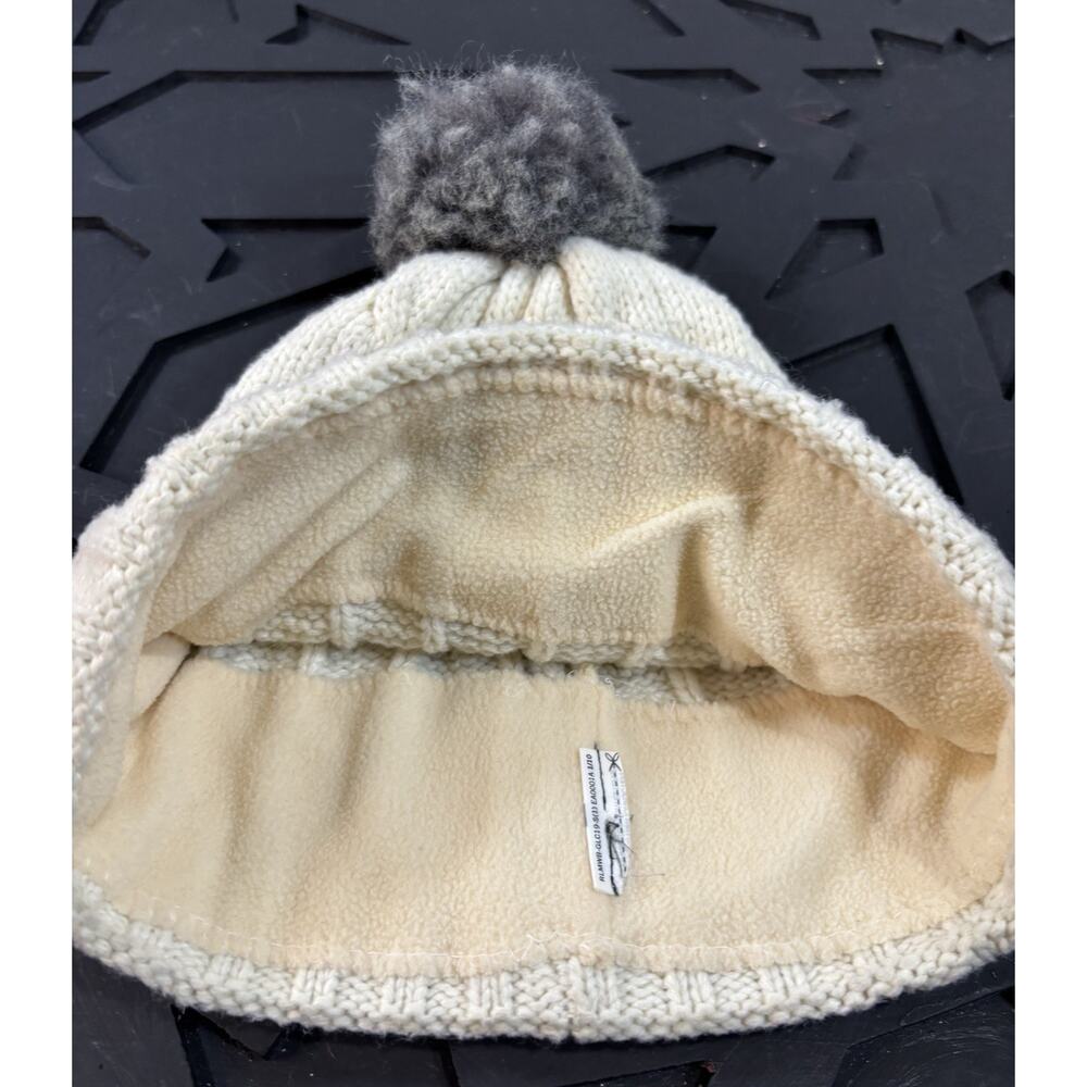 Ralph Lauren Women's Crest Patch Cable Beanie Cuff Hat w/Pom Cream - Picture 2 of 3